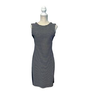 Athleta Mala Dress Womens Small Black White Striped Ribbed Sleeveless Bodycon